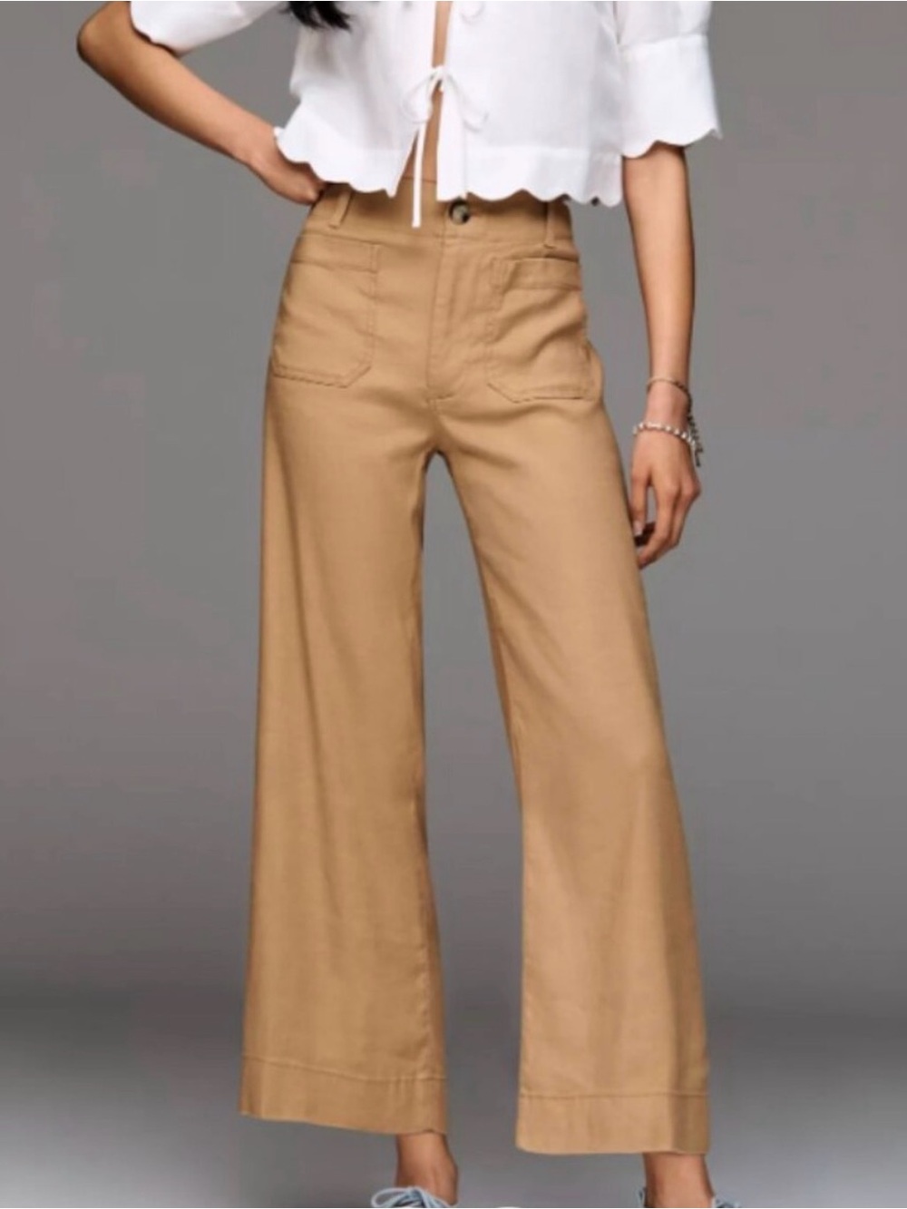 Maeve by Anthropologie Collette cropped Wide-Leg High-Rise Pants in Camel